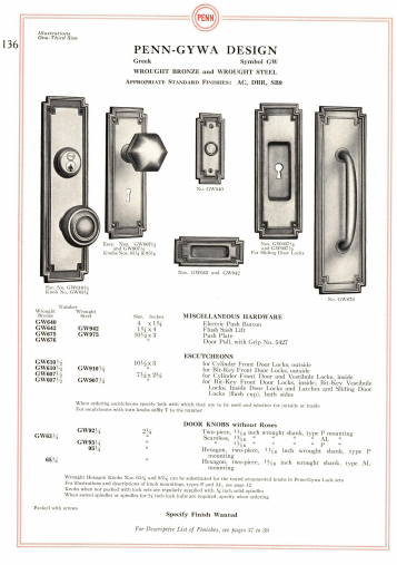 Penn Gywa Keyed Entry Door Plate